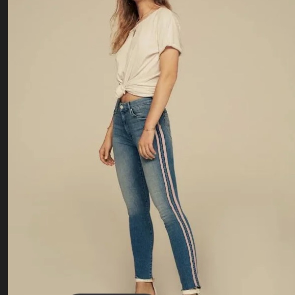 MOTHER thunderstruck the looker Jeans with Pink Stripes
